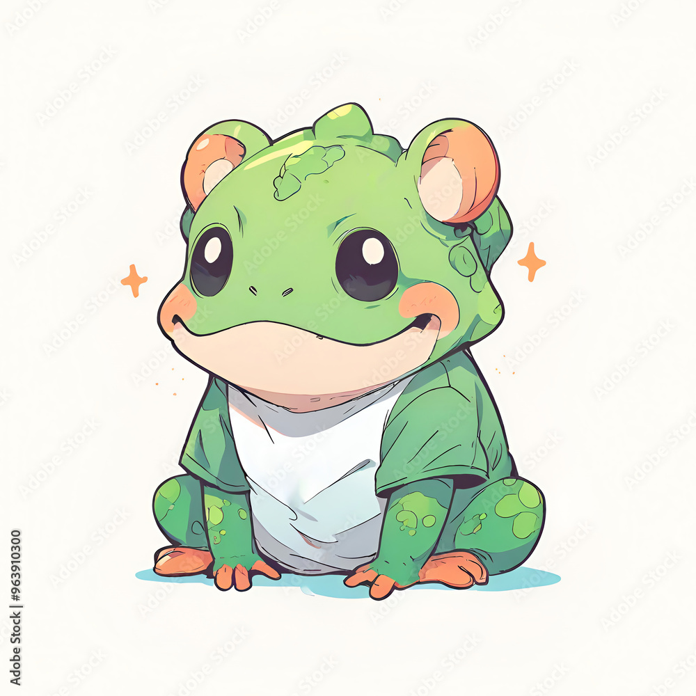 Sticker Cute Green Frog Cartoon Illustration