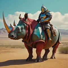 Naklejka premium Warrior riding the rhinoceros