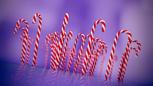 Endless Animation Of Traditional Whitered Candy Canes Array Loopable Hard Caneshaped Candy Sticks With Traditional White And Red Stripes Flavored With Peppermint