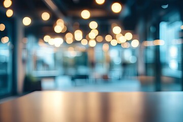 Blurred empty open space office. Abstract light bokeh at office interior background , ai