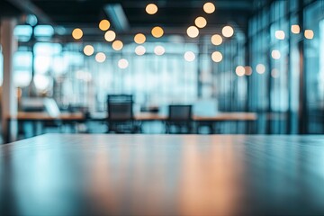 Blurred empty open space office. Abstract light bokeh at office interior background , ai
