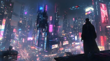 A Futuristic and Sleek Wallpaper Featuring a Neon-Lit Urban Landscape