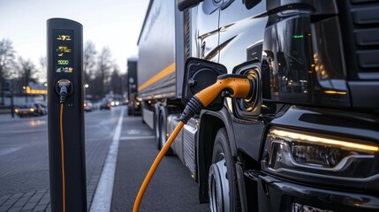 Fototapeta premium Electric Truck Charging at Station