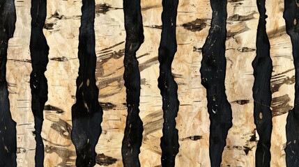 Birch bark pattern with black stripes and wood texture