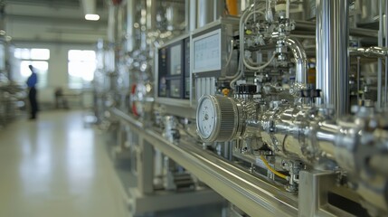 Industrial Manufacturing Process with Gauge and Pipes