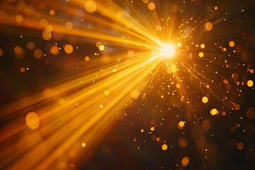 golden sunbeam sunlight beam sunshine sunset bright. Isolated yellow light rays animation. Shine or sun effect on black screen background. Glitter, shiny, bright, flare. orange sunrays, bokeh , ai