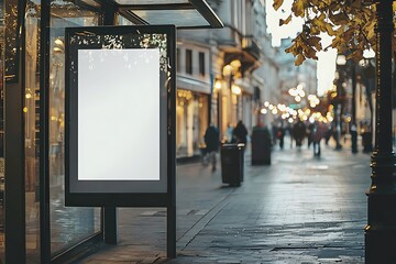 Urban Street Scene with Blank Advertising Billboard