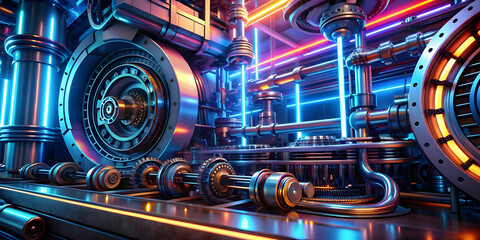 the intricate inner workings of a futuristic mechanical equipment.