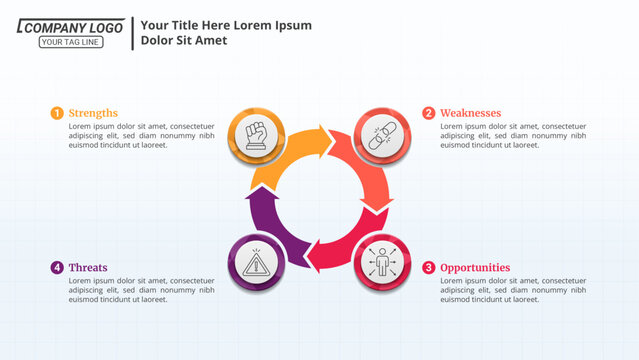 Cycle Infographics Diagram with 4 Steps and Editable Text on a 16:9 ratio for Business Cycles, Progress, Plans, Goals, and Website Design.
