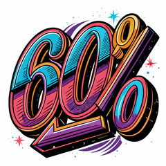Colorful Retro 60% Discount Design with Vintage Comic Style Art