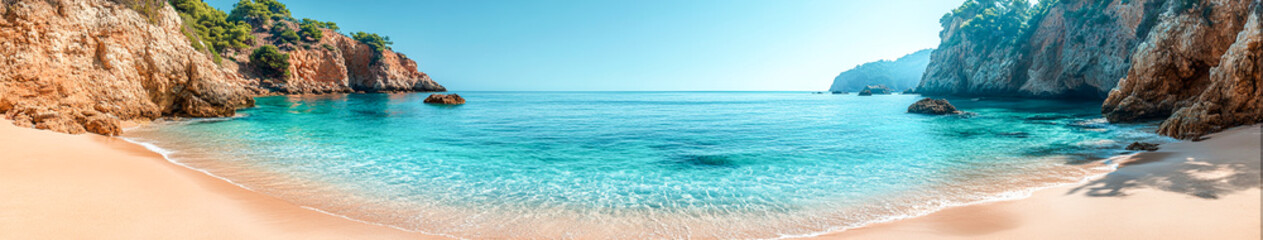 Fototapeta premium Tranquil Tropical Paradise - Pristine Coastline with Turquoise Waters and Clear Blue Sky
