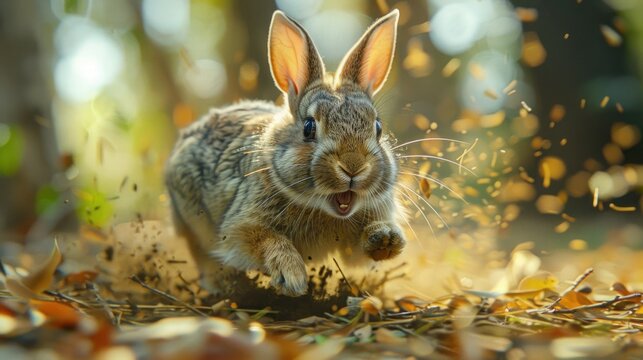 Last in the Race: Concept of Tortoise and the Hare Depicted by a Running Rabbit/Hare