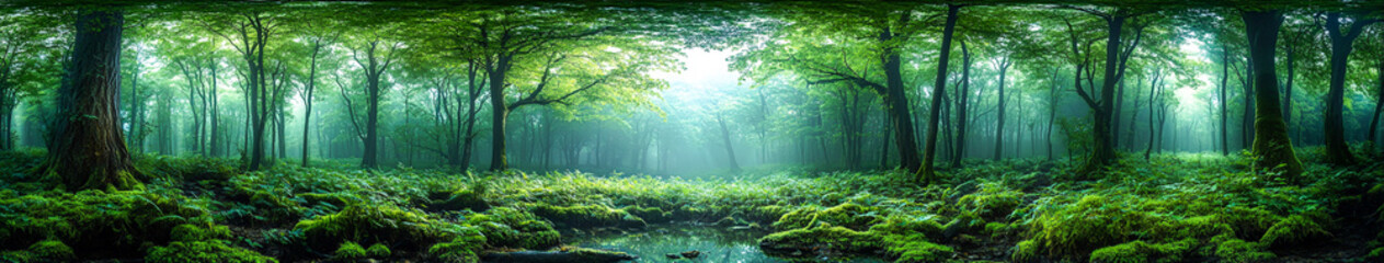 Obraz premium Enchanted Forest: Mysterious Depths of Ancient Trees and Lush Undergrowth in Hyper-Realistic Photo with Text Space