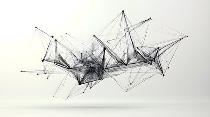 Abstract Wireframe Sculpture: A wireframe sculpture floating in mid-air, with geometric shapes and lines creating a complex abstract design.
