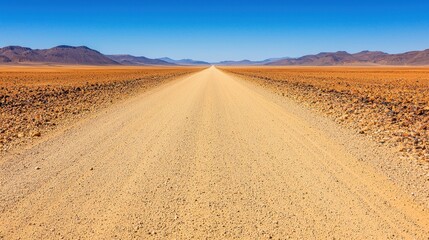 Desert Road Leading to Mountains Under Blue Sky