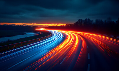 Long exposure photograph of cars driving on the highway at night
