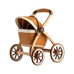 Wooden Doll Stroller with Brown Leather Details