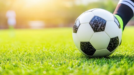 Fototapeta premium Soccer Ball on Green Grass Field