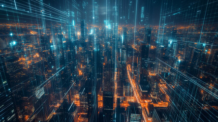 Abstract digital blue circuit wallpaper. Technology, chip and innovation concept