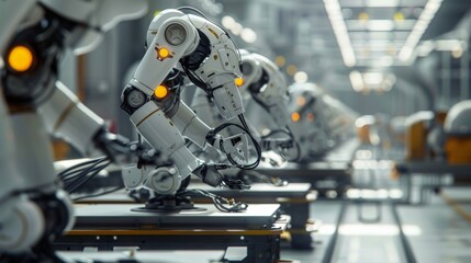 Fototapeta premium A high-tech manufacturing process with automated robotics and AI