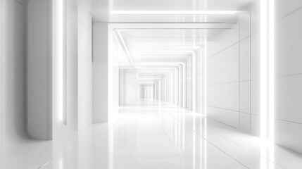 Obraz premium A futuristic white corridor with bright lights and a sleek design.