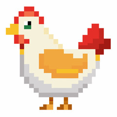 Pixel Art Chicken Illustration: Colorful and Cute Retro Style Graphic