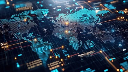 Global Network Digital Map Futuristic Technology Concept