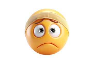 Sad emoji wearing a headband. Isolated on transparent background