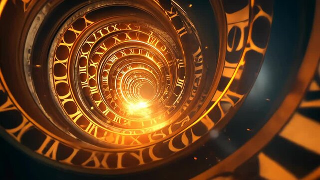 Exploring intricate clockwork designs in a mesmerizing spiral formation illuminated by glowing lights