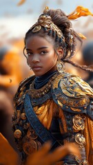 Fototapeta premium African women donning intricately designed knight suits, ready for battle in an ancient battlefield.