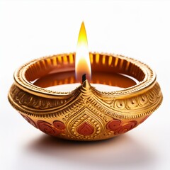 Indian festival happy Diwali oil lamp or diya on white background