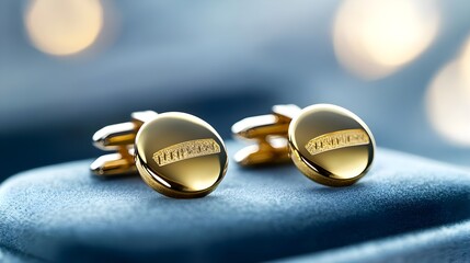 Gold Cufflinks on Blue Velvet Box - Luxury Detail