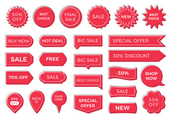 Obraz premium Red price tags, labels and ribbons, sale banners, vector eps10 illustration