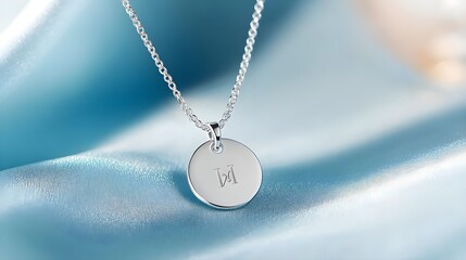 Silver Pendant Necklace on Blue Silk Fabric