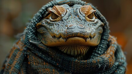 Fototapeta premium Comical Crocodile: Anthropomorphized Animal Portrait in Clothes