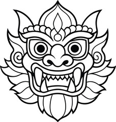 Barong mask line art vector illustration 