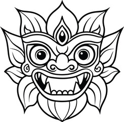 Barong mask line art vector illustration 