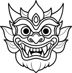 Barong mask line art vector illustration 