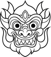 Barong mask line art vector illustration 