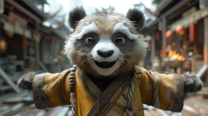 Realistic CG Panda in Zoo Crowd Dance Animation Loop with Alpha Channel - VFX and 3D Rendering for Mapping and Cartoon Compositions