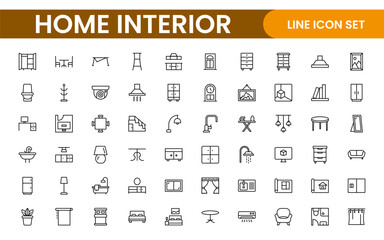 Elegant Interior and Home Decor Icons: A Stylish Set for Designing, Decorating, Renovating, and Enhancing Home Interiors with Visual Appeal