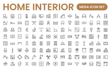 Elegant Interior and Home Decor Icons: A Stylish Set for Designing, Decorating, Renovating, and Enhancing Home Interiors with Visual Appeal