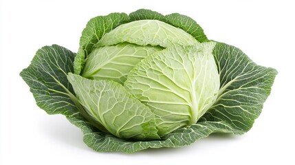 Obraz premium Fresh green cabbage with vibrant leaves, perfect for salads, cooking, or garnishing dishes. A healthy addition to any meal.