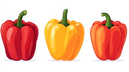 Colorful peppers showcasing red, yellow, and orange varieties, perfect for fresh cuisine, healthy dishes, and vibrant presentations.