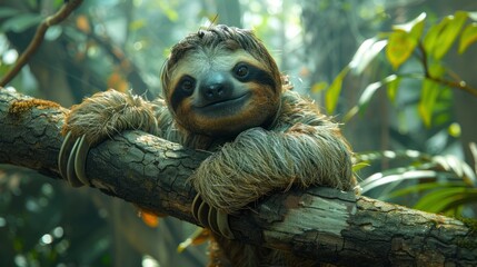 Fototapeta premium Brown-Throated Sloth in Neotropical Central and South America