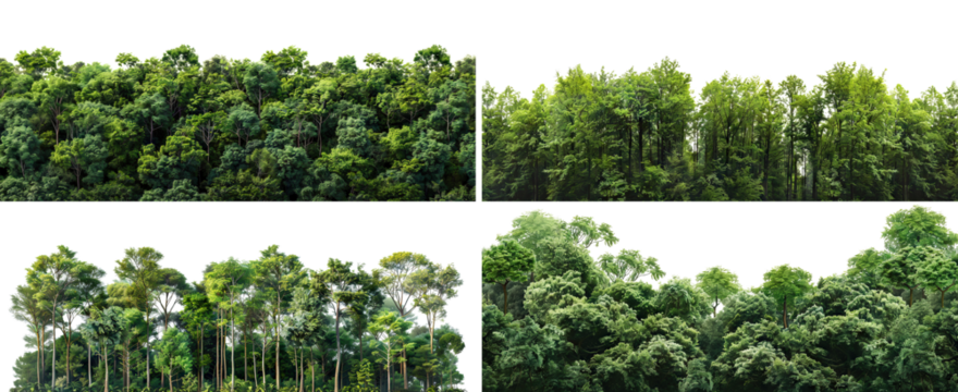 Set of lush green forests, cut out