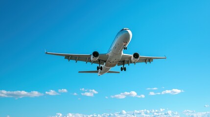 Naklejka premium An airplane taking off against a clear blue sky