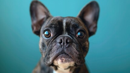 Fototapeta premium Cheerful Canine: A Cute and Funny Dog on Blue Background for Pet Lovers, Animal Life, Humor, and Raising Dogs with Space for Text - Close-Up Color Isolated Shot