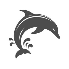 Fototapeta premium Black silhouette of playful dolphin in water. Vector art for logo, icon, design elements.