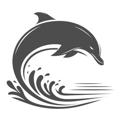 Black silhouette of playful dolphin in water. Vector art for logo, icon, design elements.
